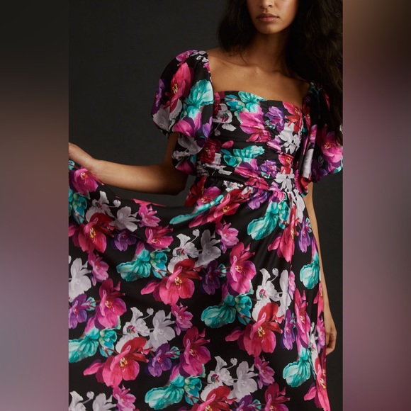 Anthropologie Delfi Puff-Sleeve Floral Printed Maxi Dress - Picture 3 of 16